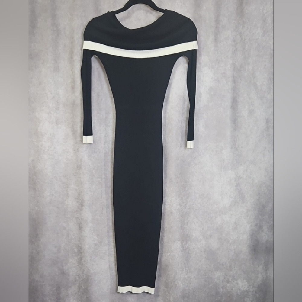 Fashion Nova Black and White Ribbed Off-Shoulder Bodycon Dress Size XS